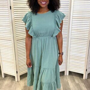 Nursing Queen Gauze Ruffle Midi Dress in Seafoam Green - Size Large